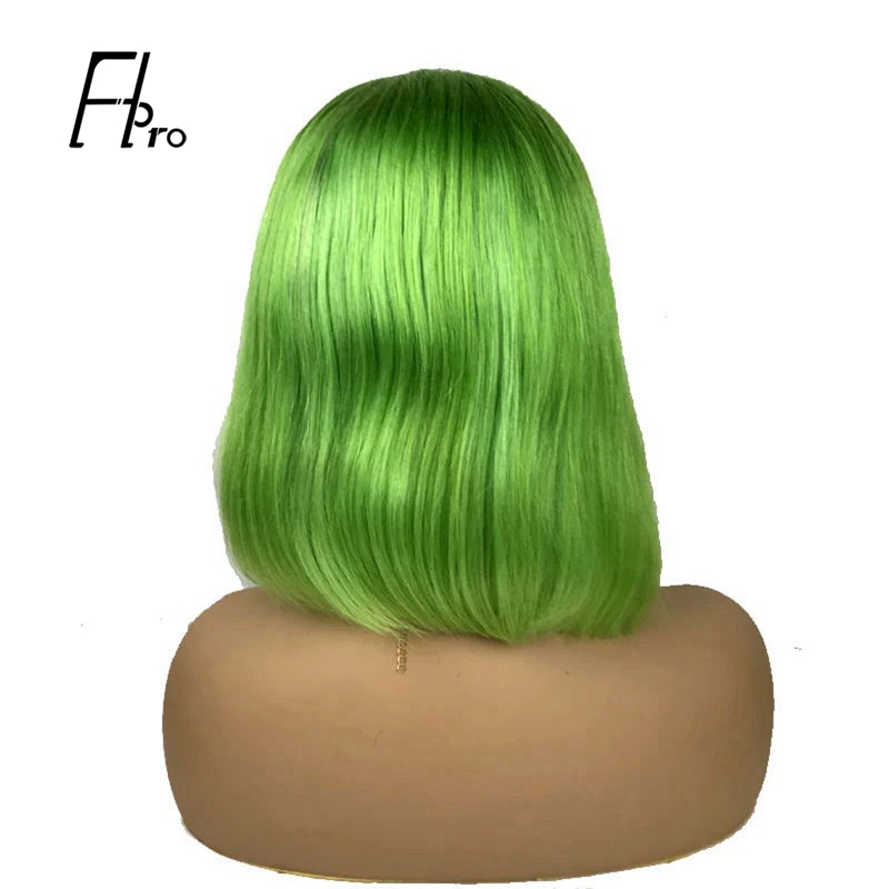 Green Bob Wig 180% Density Straight 13×4 Lace Front Human Hair Wig Natural Hairline